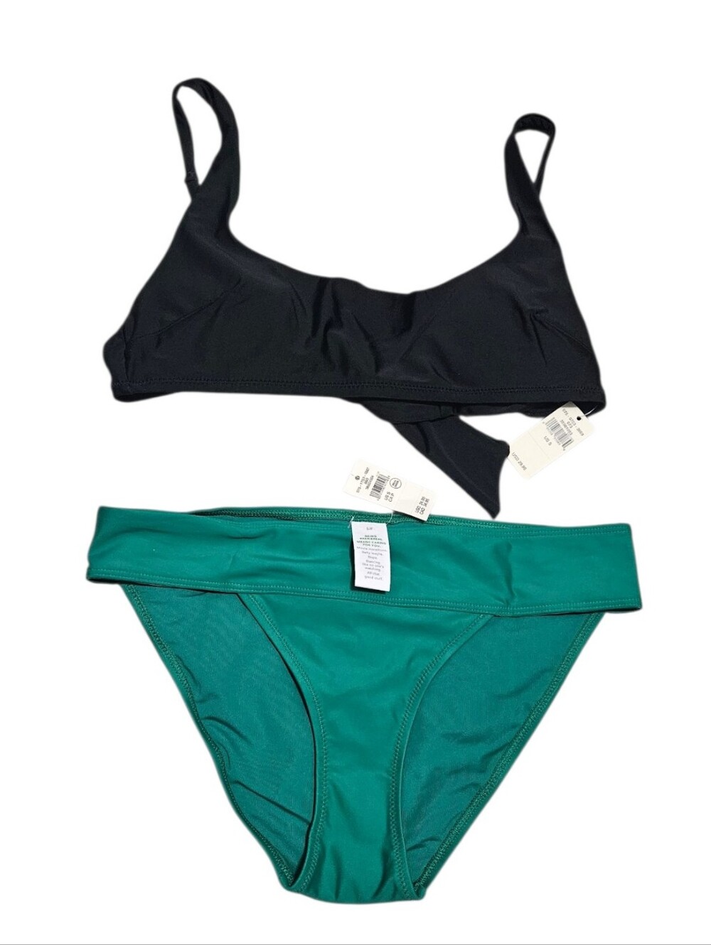 Aerie Two-Piece Swim Bikini- Black Top & Green Bottoms NEW